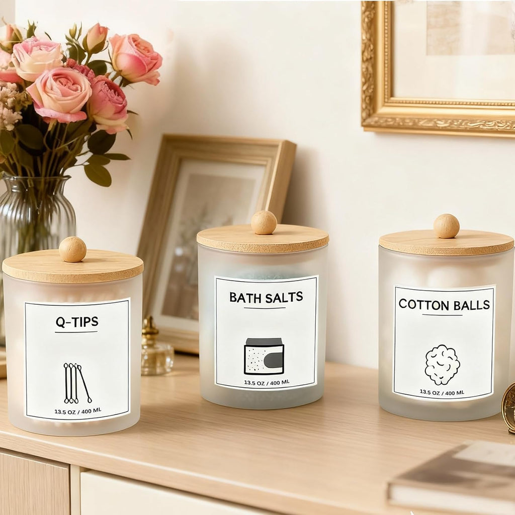 3Pack Frosted Glass Bathroom Jars with Bamboo Tray