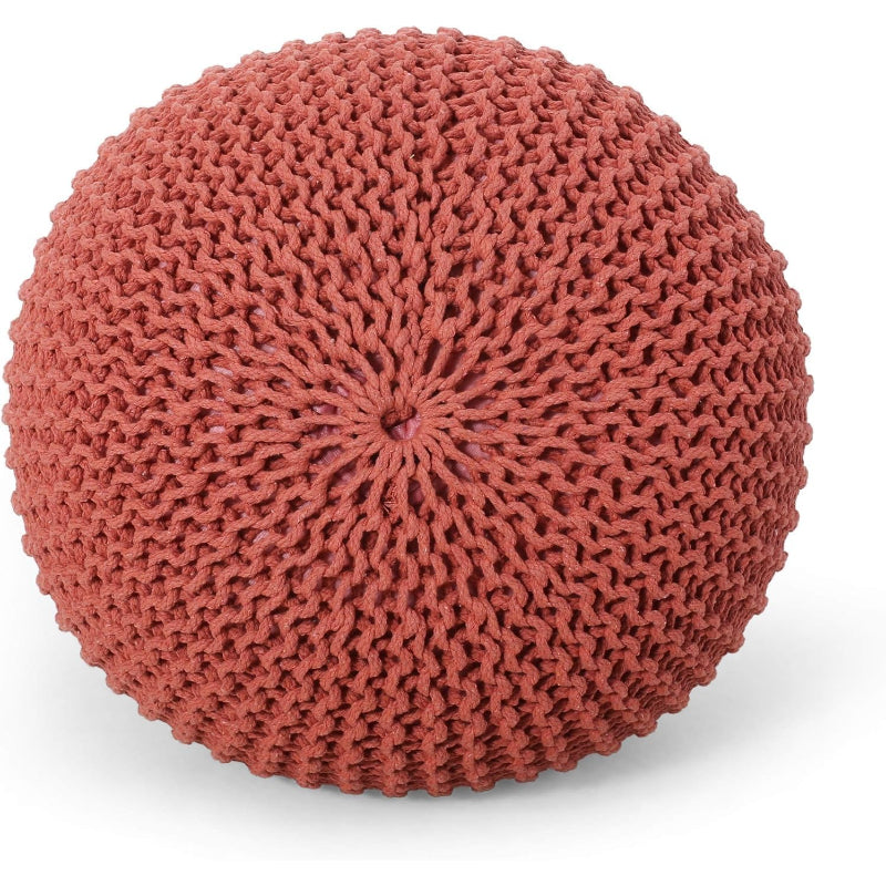 20" Terracotta Hand‑Knitted Round Cotton Pouf Ottoman
