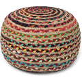 Multi Braided Jute‑Cotton Round Boho Pouf Ottoman