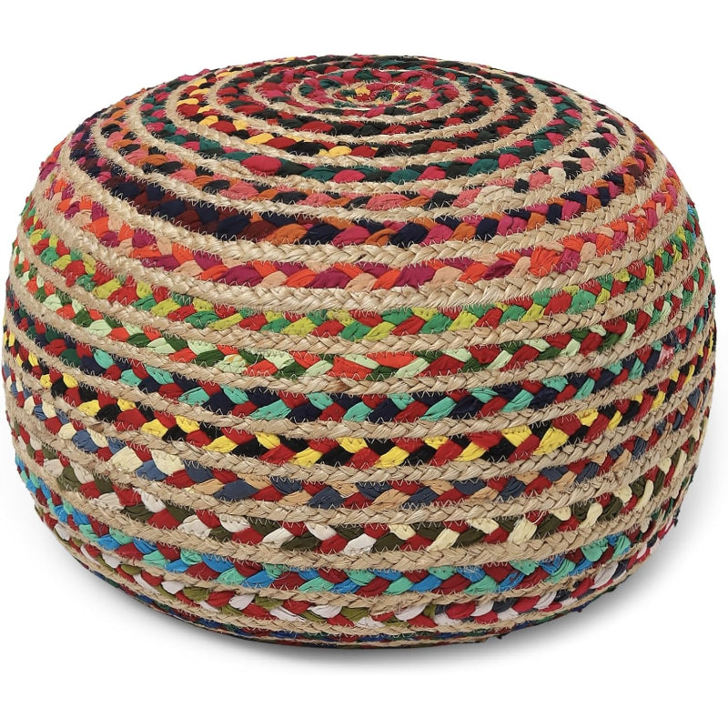 Multi Braided Jute‑Cotton Round Boho Pouf Ottoman