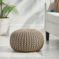 Knitted Cotton Pouf, Handcrafted Round, Brown