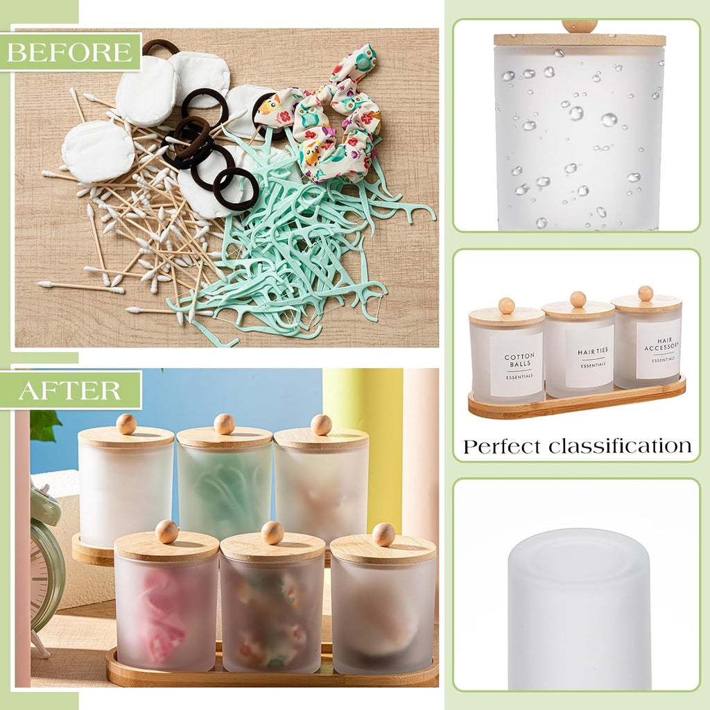6‑Pack White Glass Bathroom Jars with Bamboo Tray