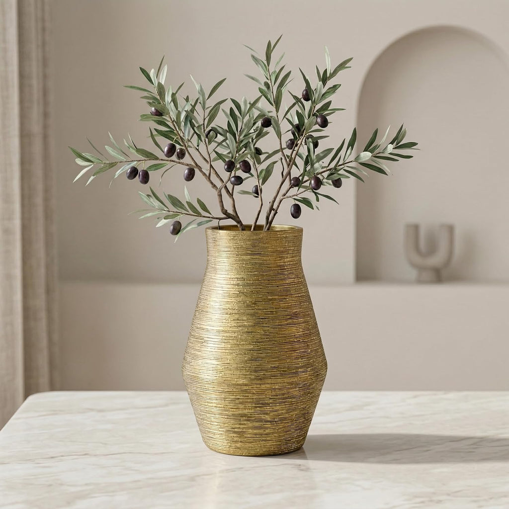 10‑Inch Textured Gold Ceramic Decorative Vase