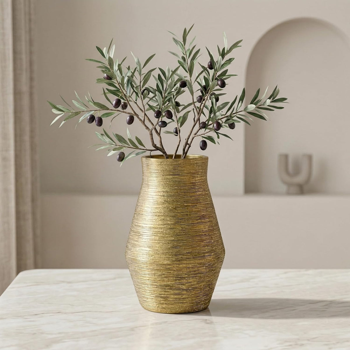 10‑Inch Textured Gold Ceramic Decorative Vase