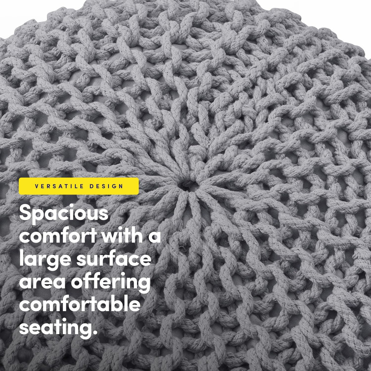 20"x14" Gray Cotton‑Knit EPS Bead Round Pouf Ottoman