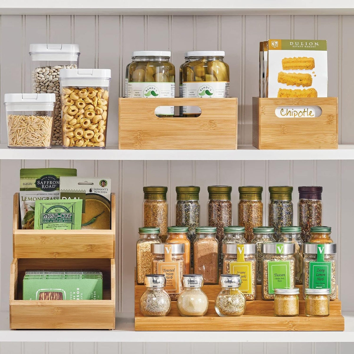 Bamboo Drawer Organizer Tray with Handle, Natural Wood