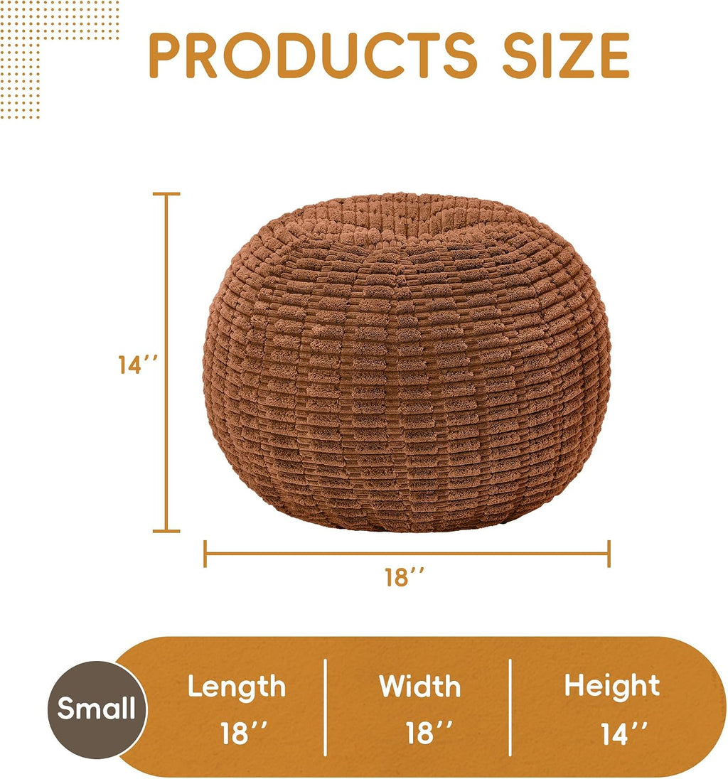 Small Orange Stuffed Round Pouf Ottoman Footrest