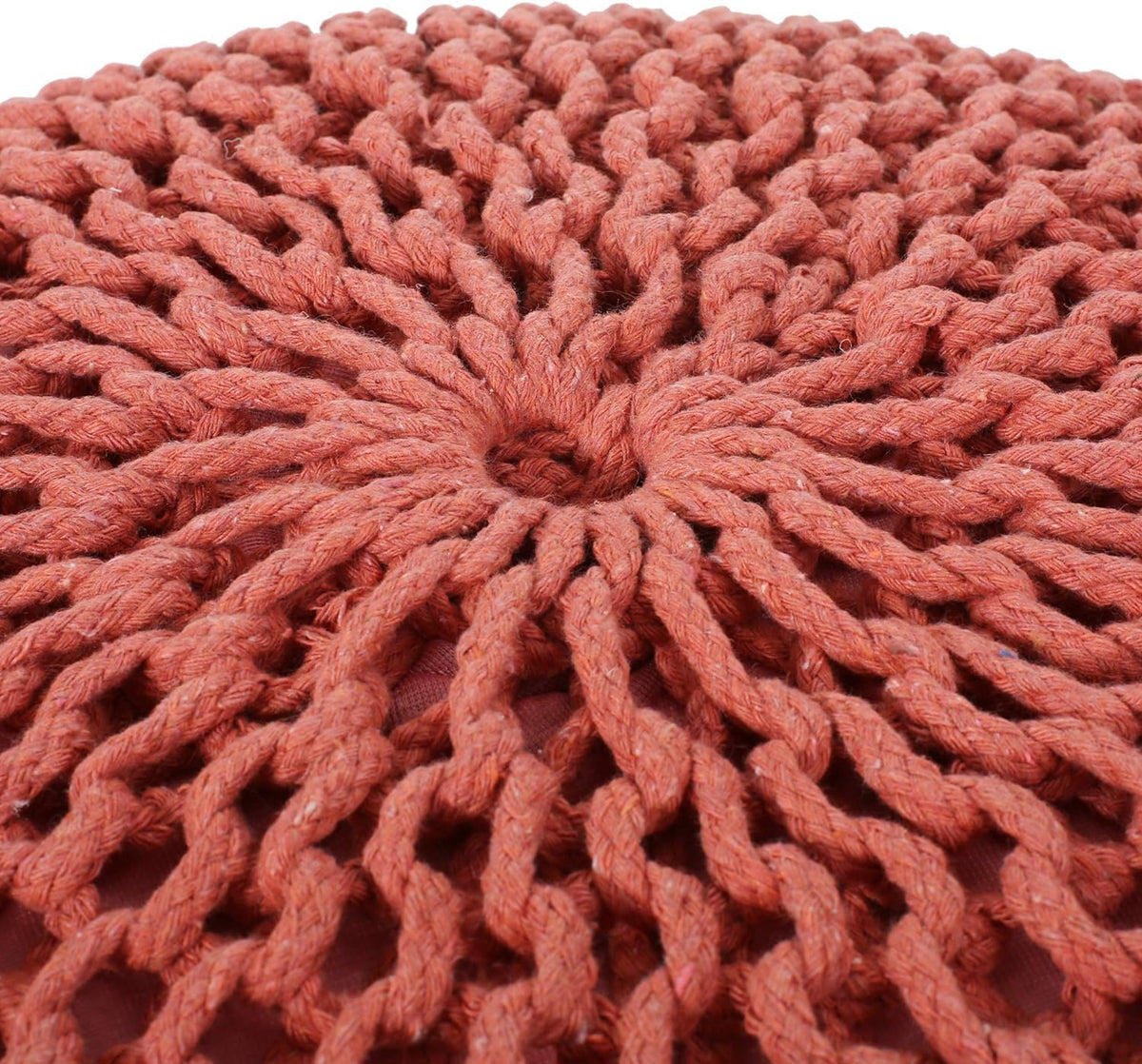 20" Terracotta Hand‑Knitted Round Cotton Pouf Ottoman