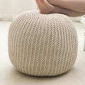 20" Beige Foam‑Filled Round Boho Pouf Ottoman