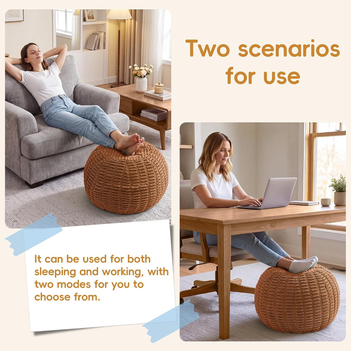 Small Orange Stuffed Round Pouf Ottoman Footrest