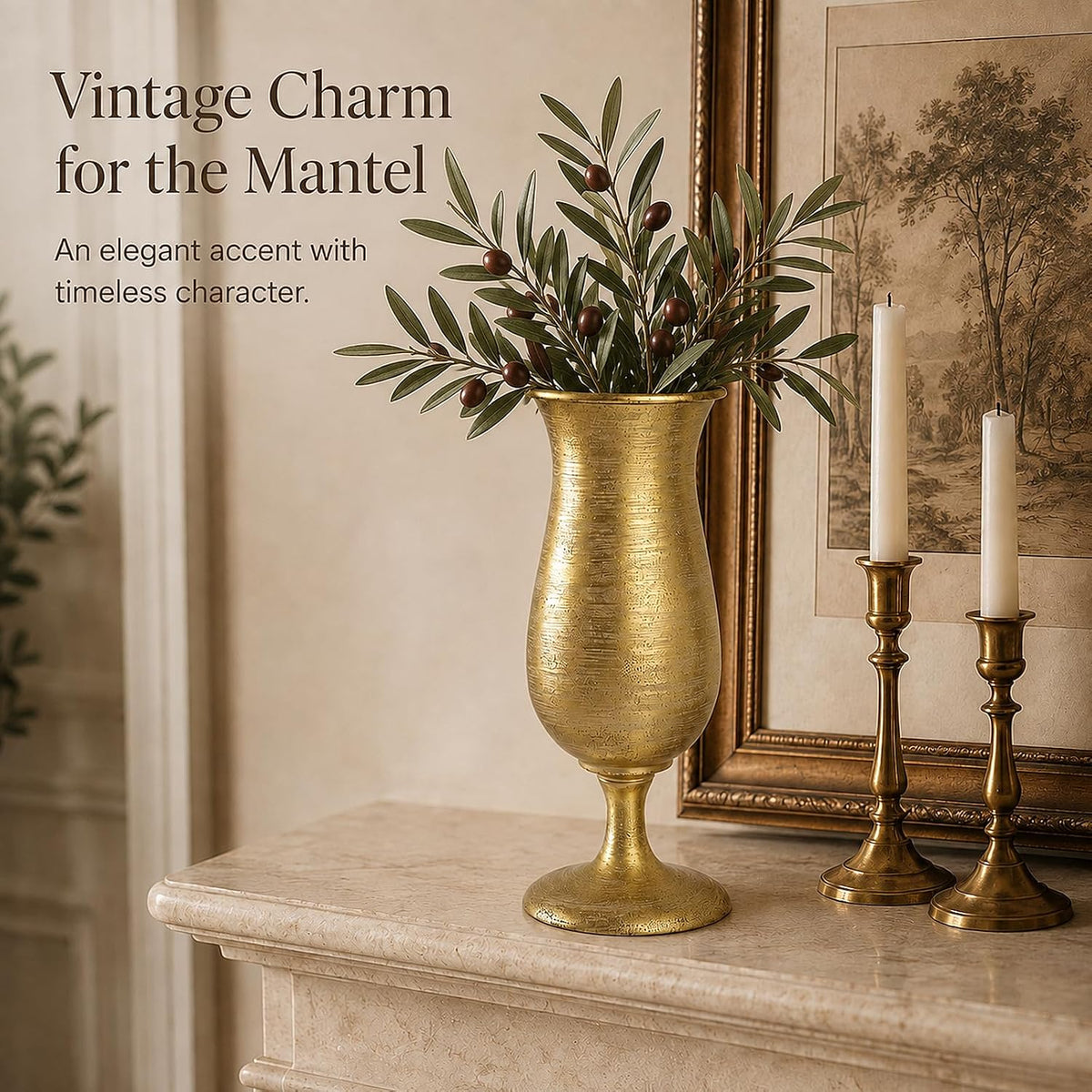 14.2" Vintage Gold Metal Farmhouse Vase