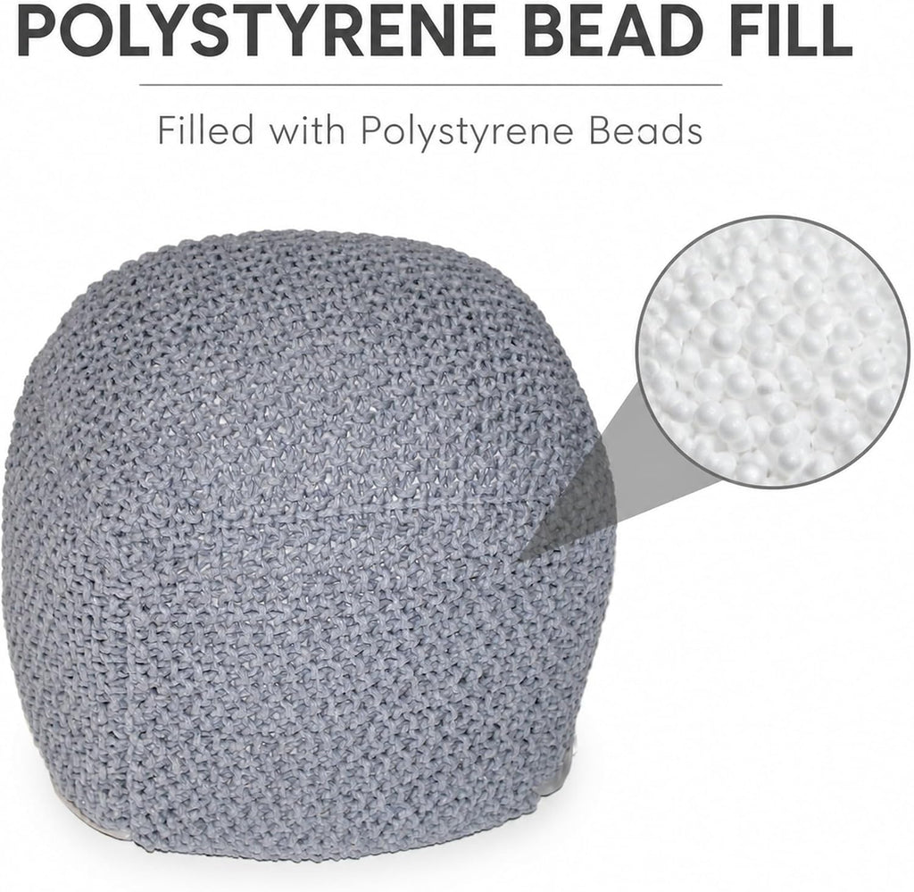 Light Gray Cable‑Knit Cotton Semi‑Round Pouf
