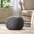 20x20 Dark Gray Knitted Cotton Round Floor Pouf