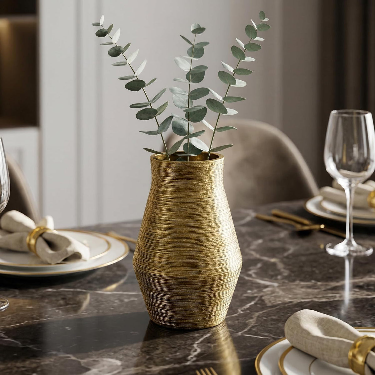 10‑Inch Textured Gold Ceramic Decorative Vase