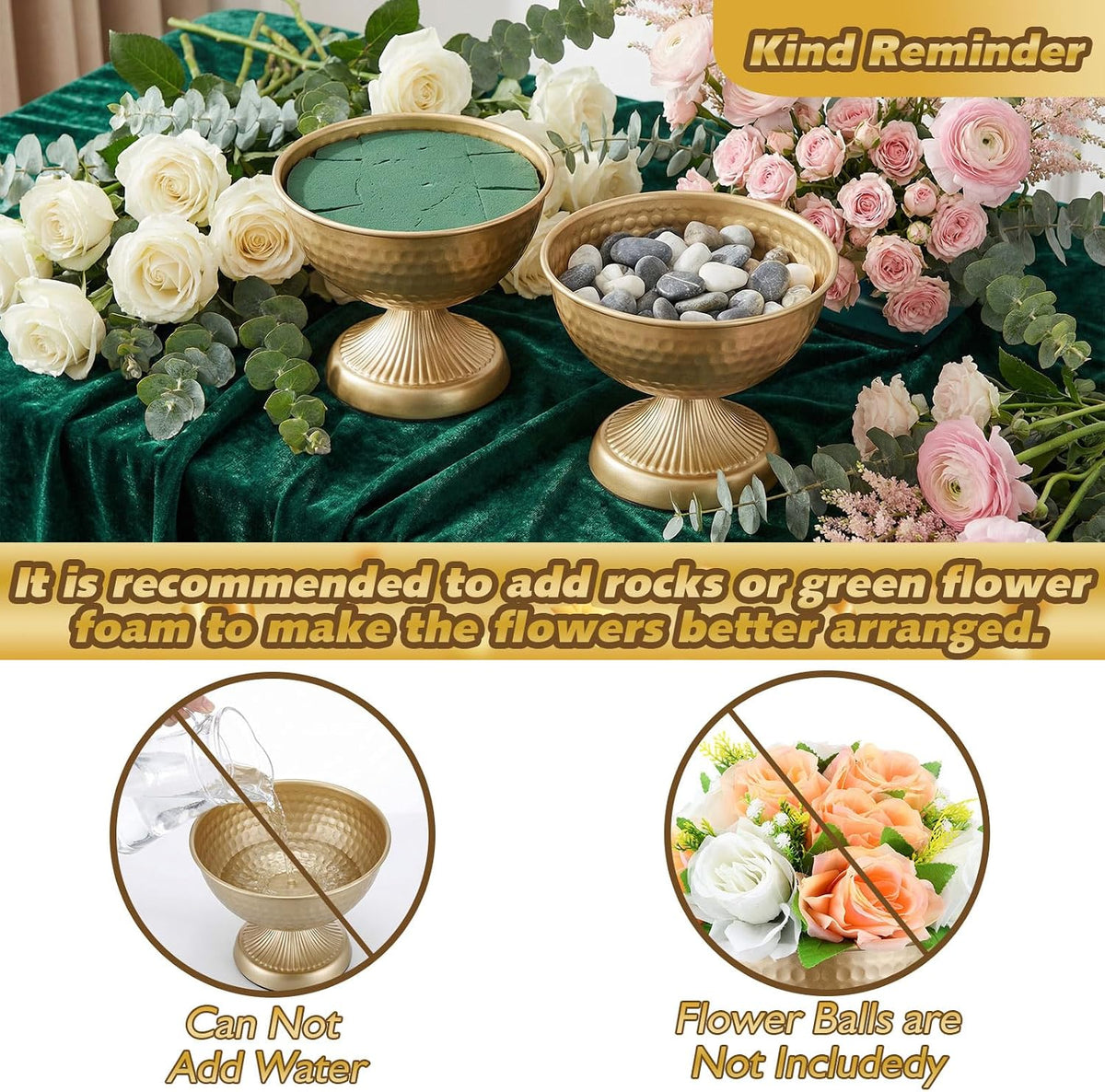 4‑Pcs 6‑Inch Gold Metal Urn Vases