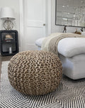 20"x14" 100% Jute Braided Round Pouf Ottoman