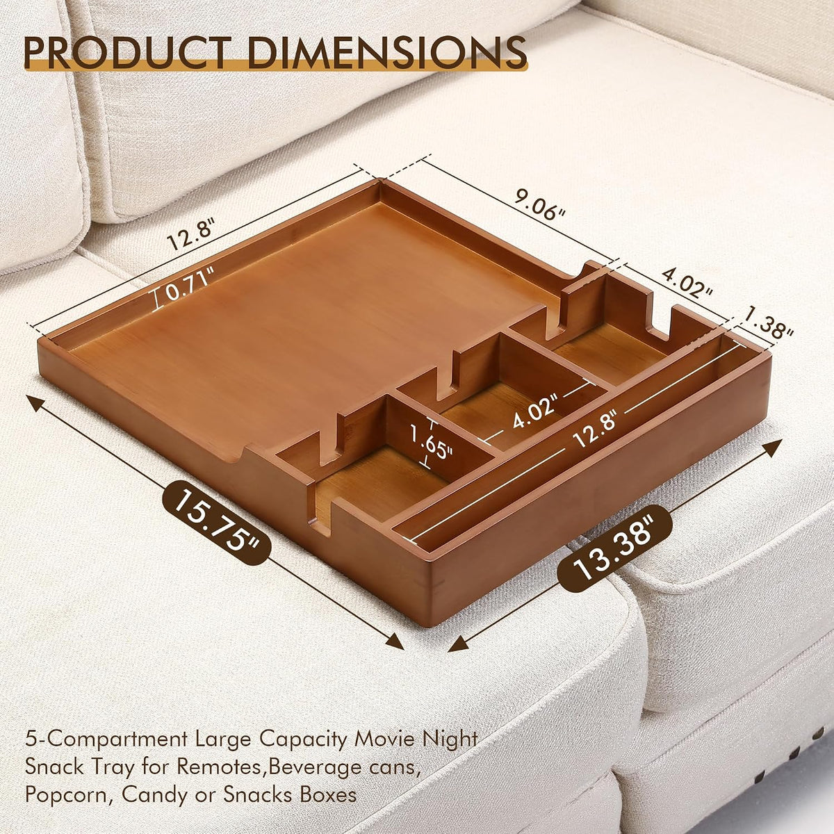 15.75"x13.38" Oversized Bamboo Couch Insert Table