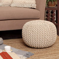 Ivory Hand‑Knitted Round Boho Pouf Ottoman