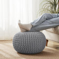 20"x14" Gray Cotton‑Knit EPS Bead Round Pouf Ottoman