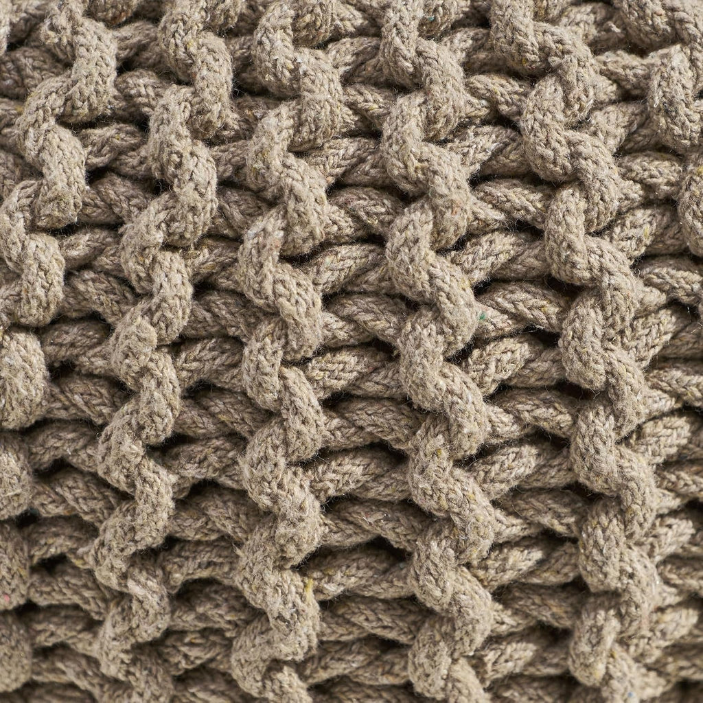 Knitted Cotton Pouf, Handcrafted Round, Brown