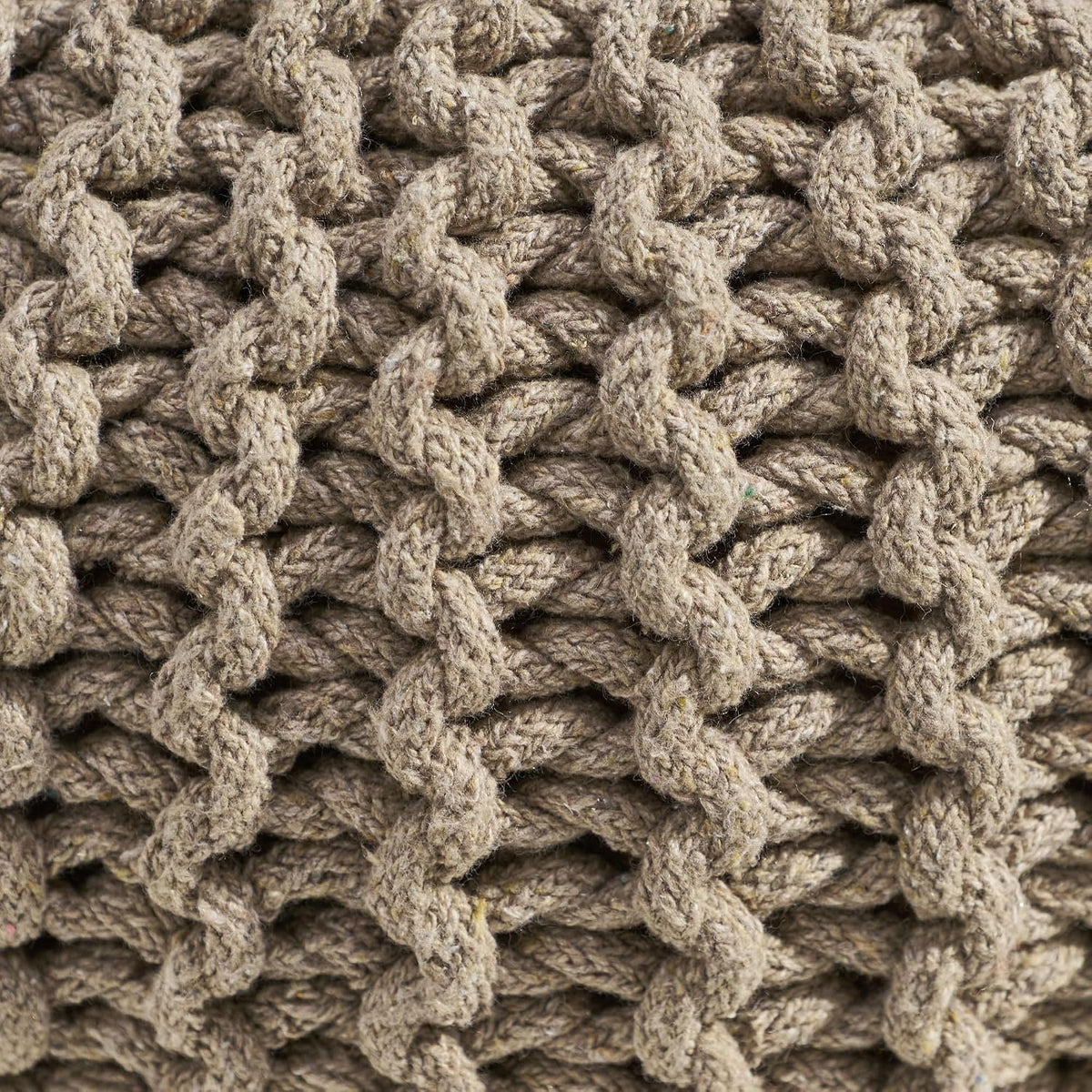 Knitted Cotton Pouf, Handcrafted Round, Brown