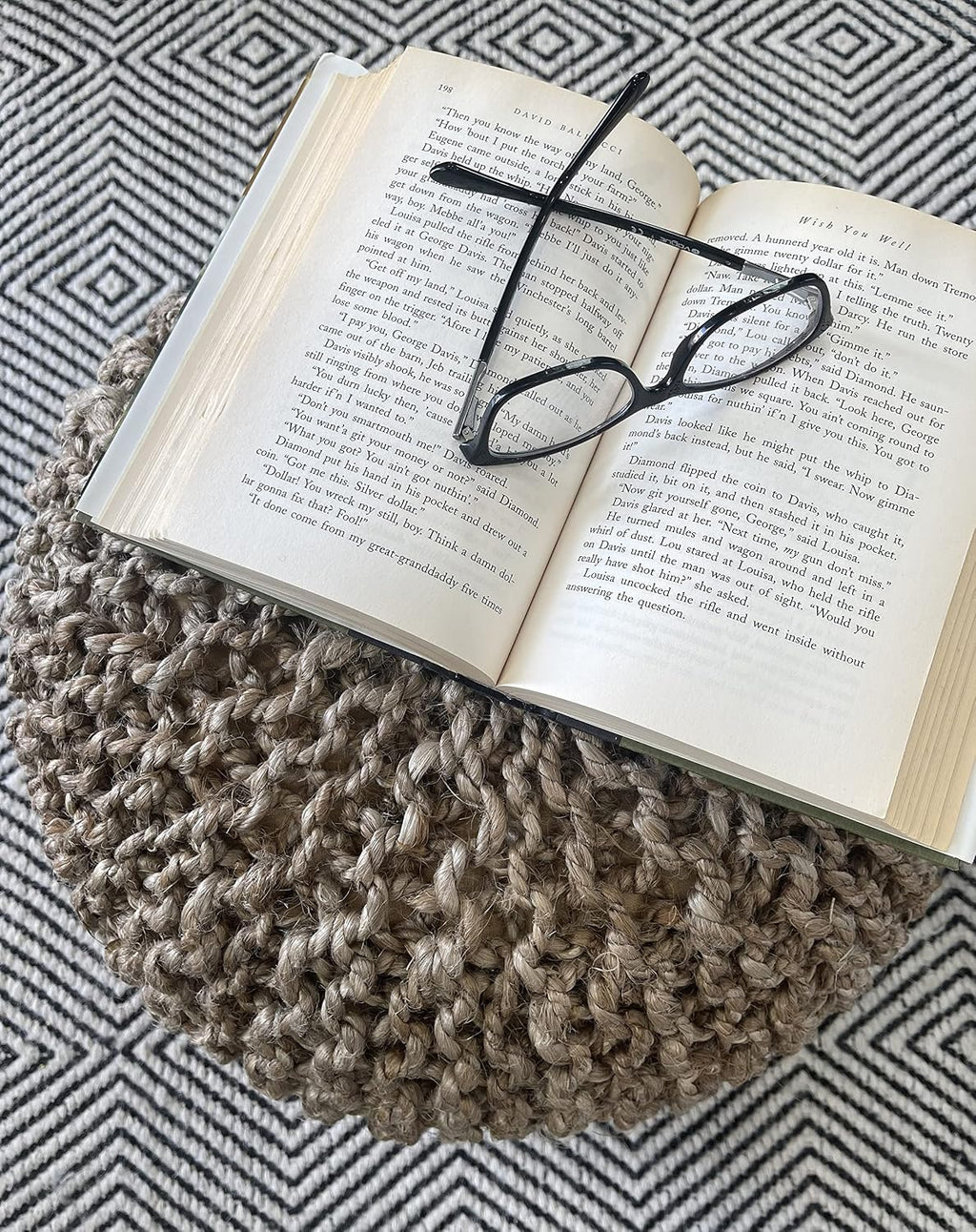 20"x14" 100% Jute Braided Round Pouf Ottoman