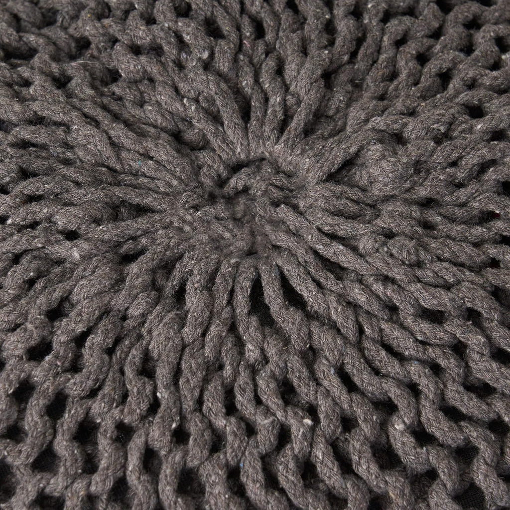 20x20 Dark Gray Knitted Cotton Round Floor Pouf