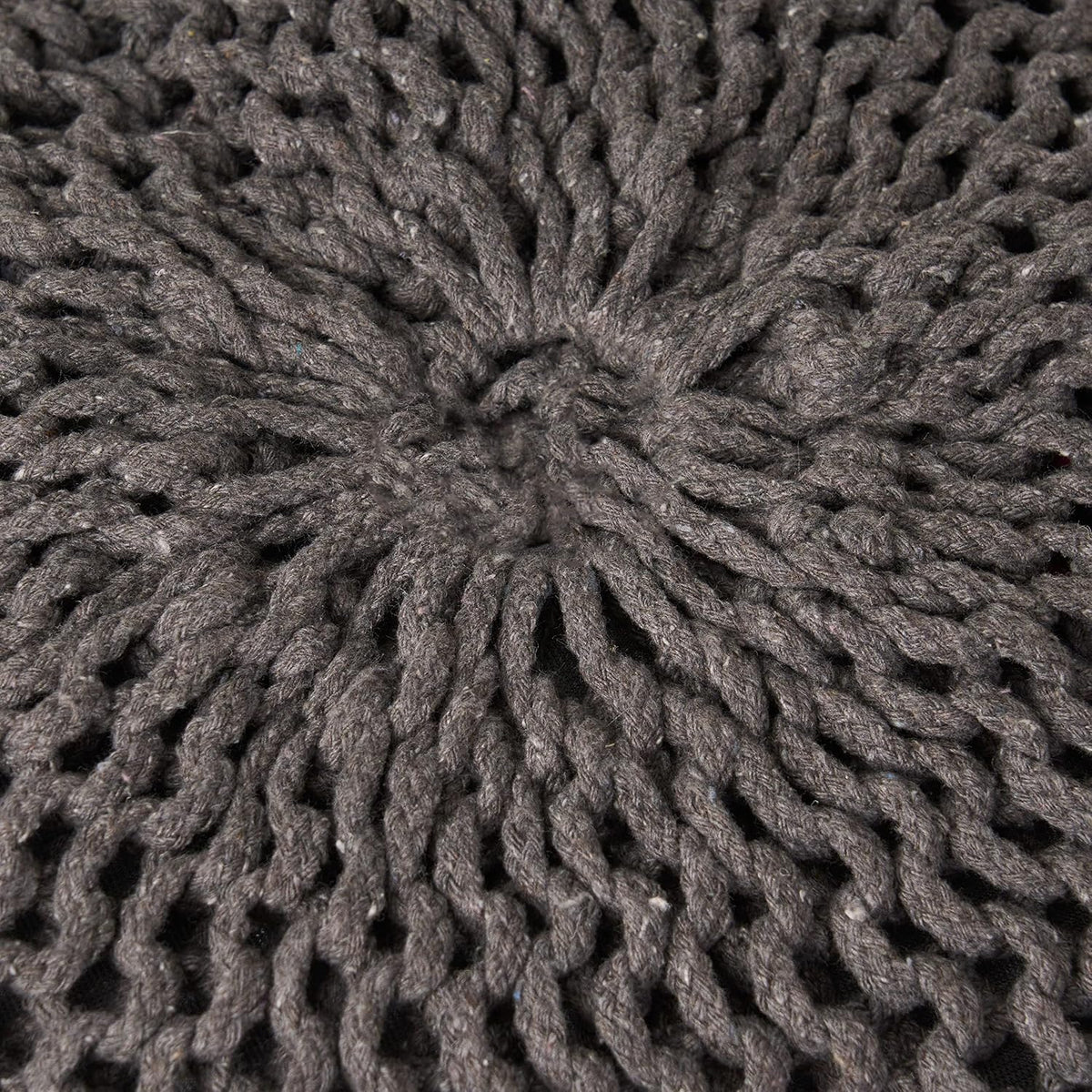 20x20 Dark Gray Knitted Cotton Round Floor Pouf