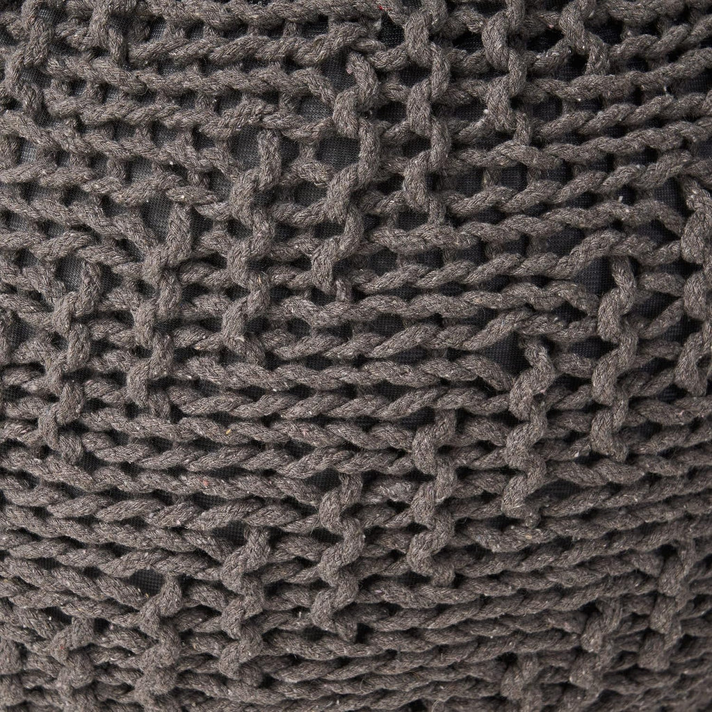 20x20 Dark Gray Knitted Cotton Round Floor Pouf