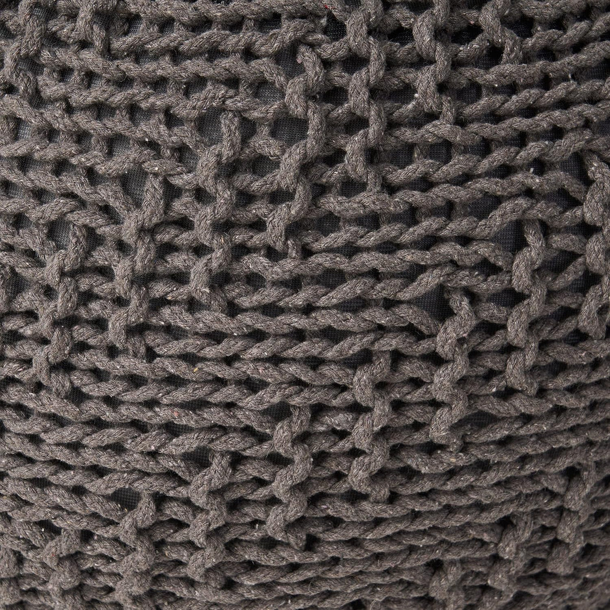20x20 Dark Gray Knitted Cotton Round Floor Pouf
