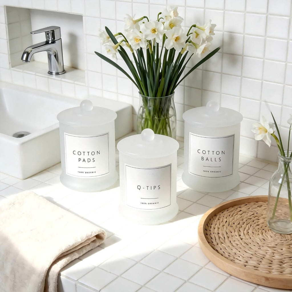 3‑Pack Frosted White Glass Bathroom Jars