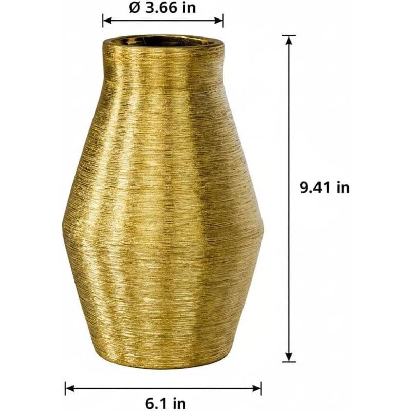 10‑Inch Textured Gold Ceramic Decorative Vase