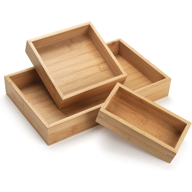 3‑Pack Shallow Bamboo Countertop Storage Tray