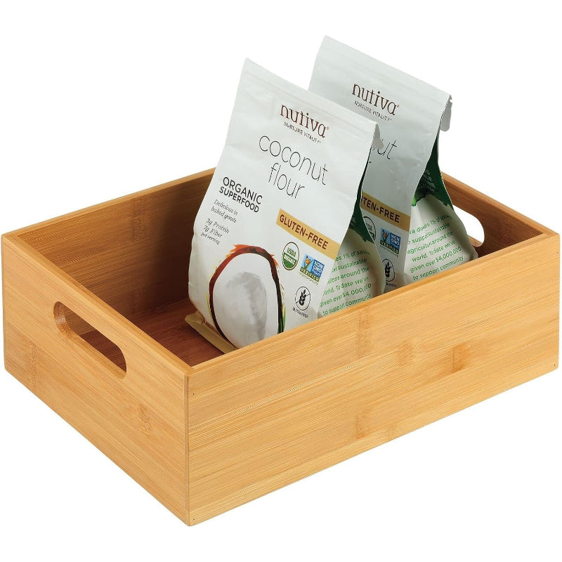 Bamboo Drawer Organizer Tray with Handle, Natural Wood