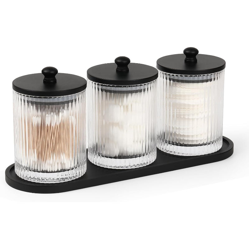3‑Pack Clear Glass Bathroom Jars with Tray