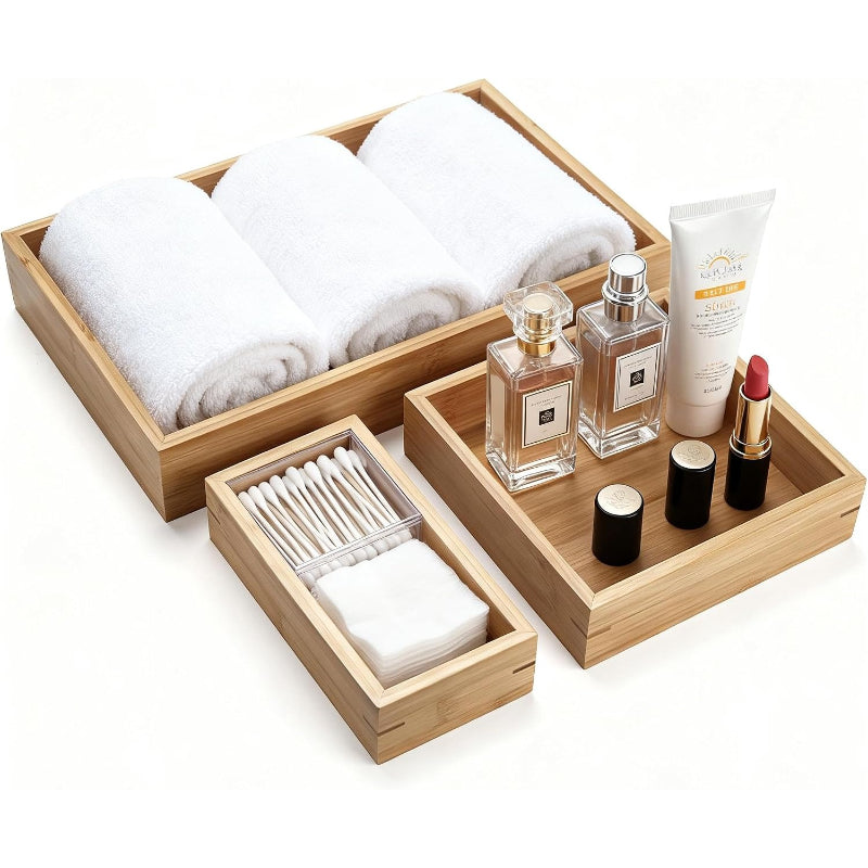 3‑Pack Shallow Bamboo Countertop Storage Tray