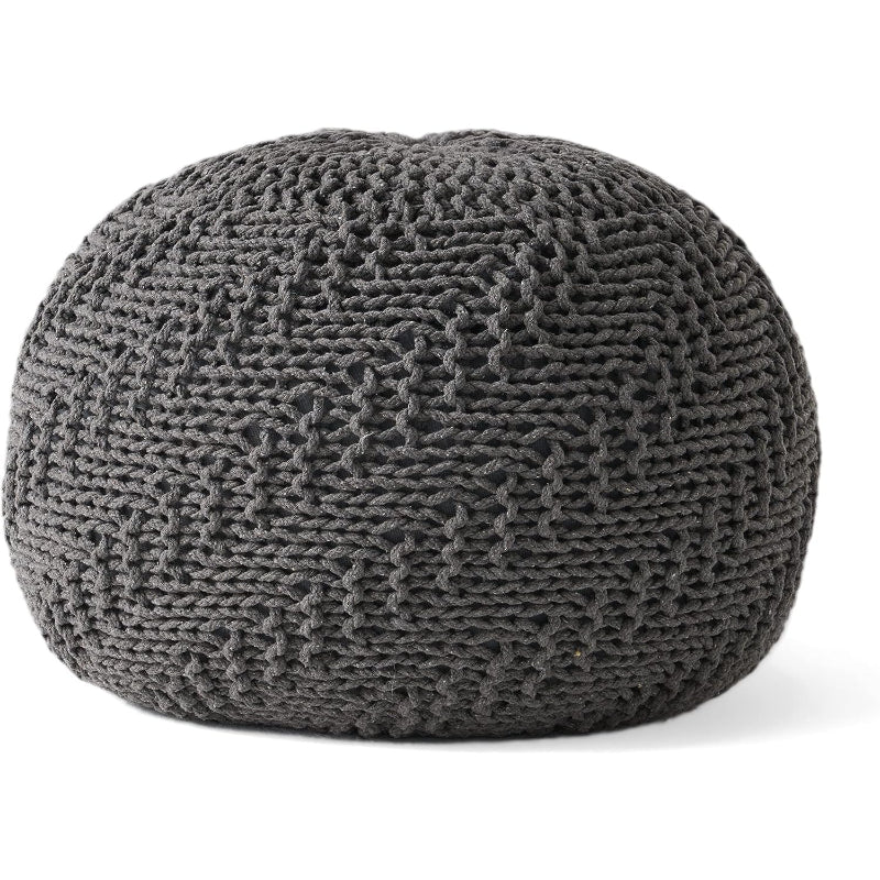 20x20 Dark Gray Knitted Cotton Round Floor Pouf