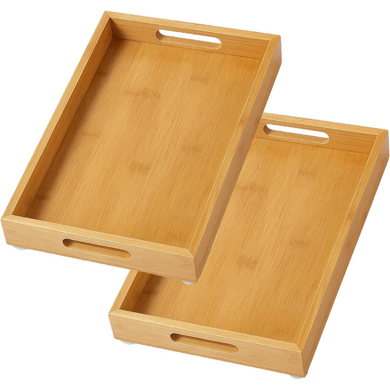 2‑Pack Natural Bamboo Spice Tray with Handles