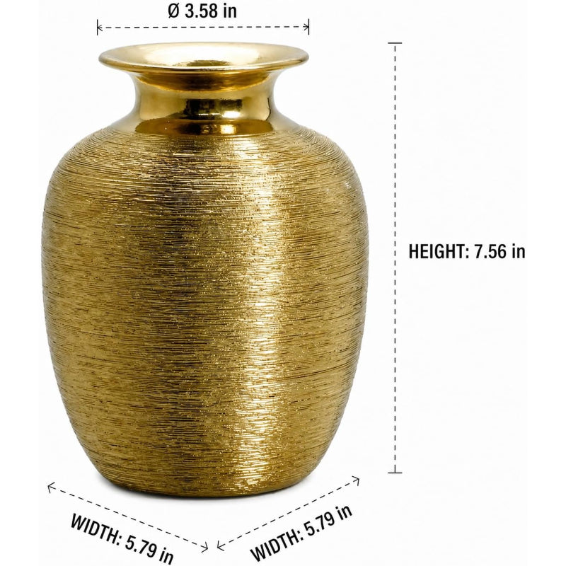 7‑Inch Textured Gold Ceramic Decorative Vase