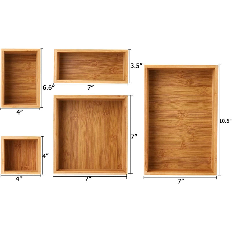 5‑Pack Bamboo Drawer Storage Organizer Boxes
