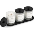 3 Pack Black Glass Bathroom Jars with Tray