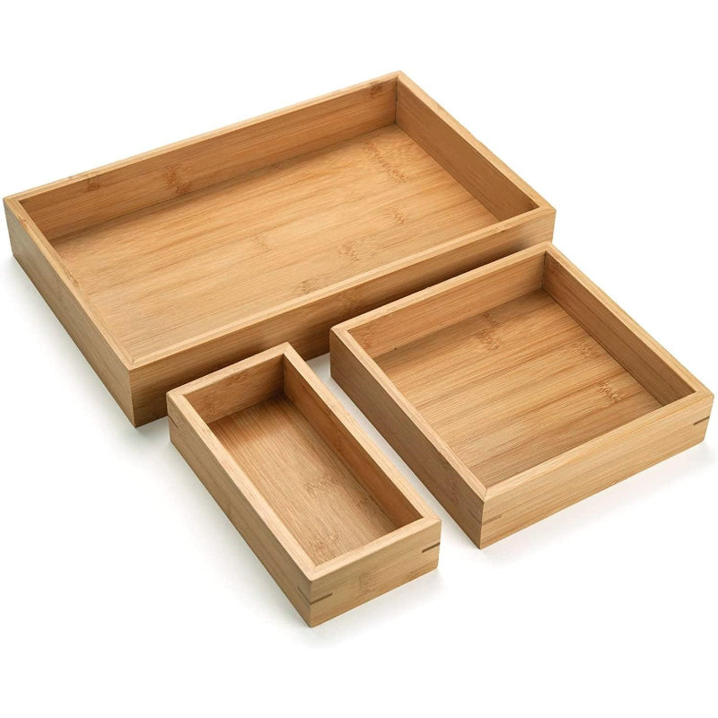 3‑Pack Shallow Bamboo Countertop Storage Tray