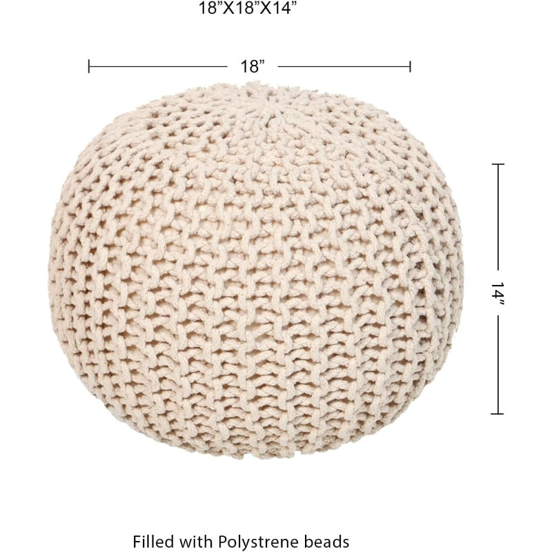 Ivory Hand‑Knitted Round Boho Pouf Ottoman