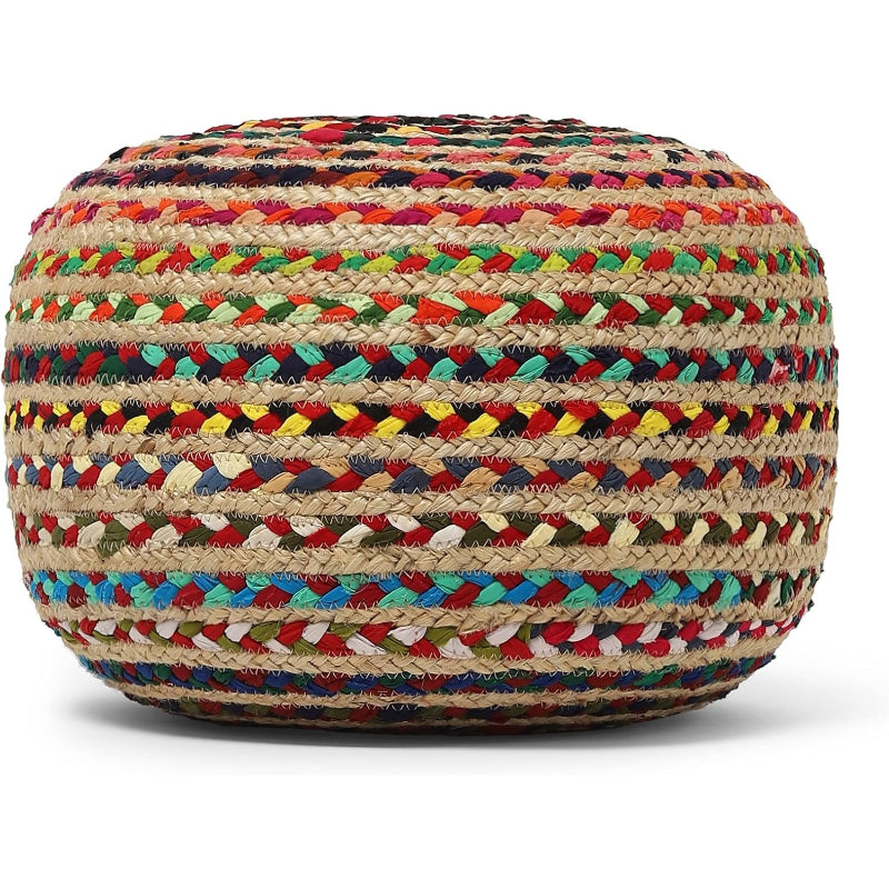 Multi Braided Jute‑Cotton Round Boho Pouf Ottoman